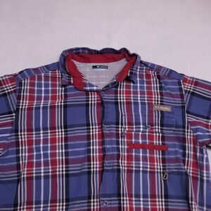 Columbia Casual Short Sleeve Button Up Shirt Mens Size Large L Blue Red